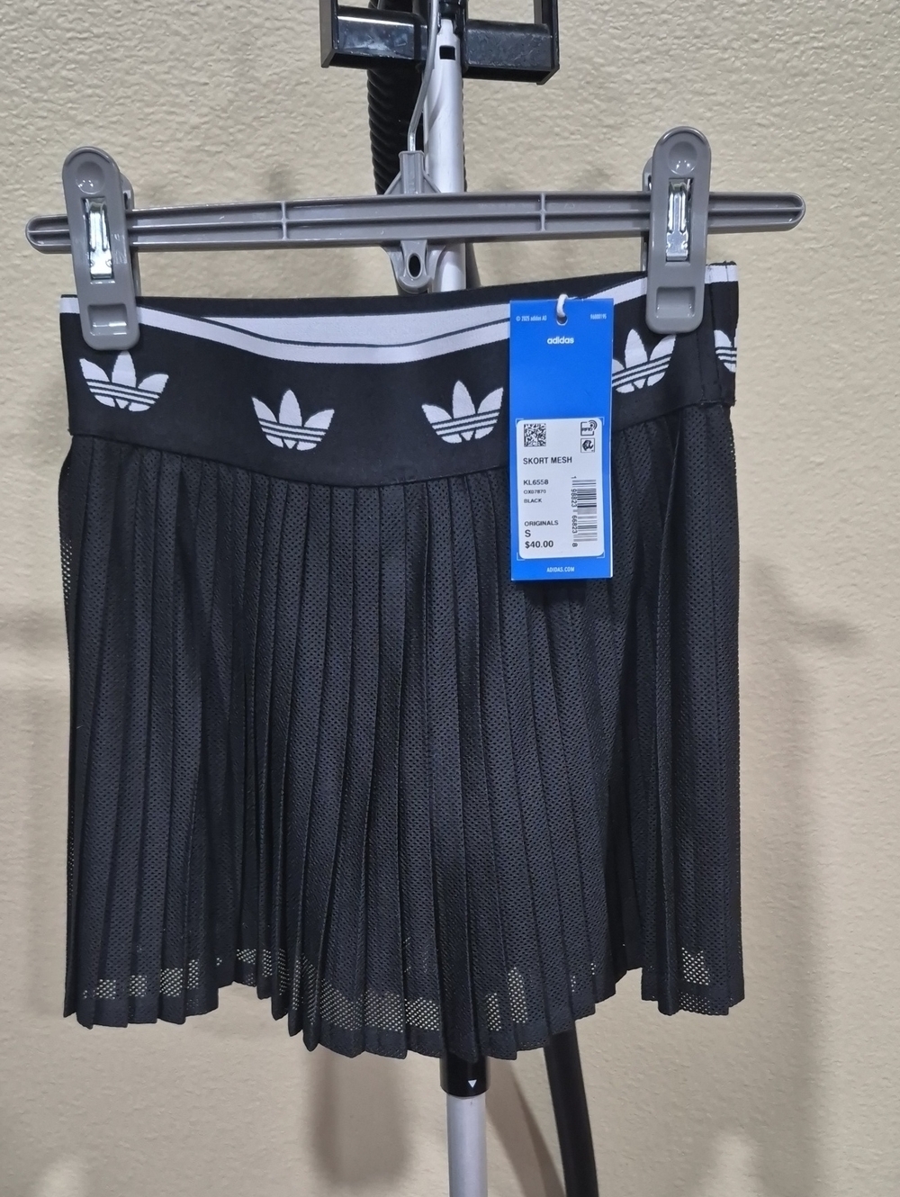Adidas Girl's Black Mesh Pleated Skort with Trefoil Waistband